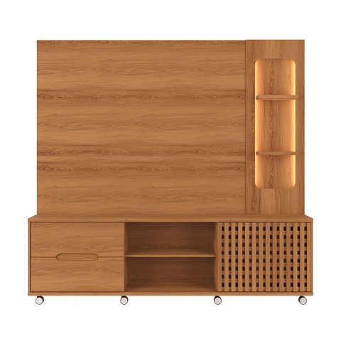 Estante Home Brise para Tv até 70 Polegadas 1 Porta Correr 2 Gavetas e Rodízio Jequitibá - Lukaliam