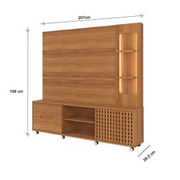 Estante Home Brise para Tv até 70 Polegadas 1 Porta Correr 2 Gavetas e Rodízio Jequitibá - Lukaliam - 6