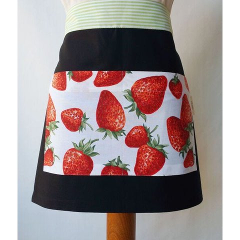 Avental Cintura Fashion Morango Preto