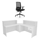 Ver imagem 1 de Balcão de Atendimento em L com Gaveta 140x60cm para Recepção + Cadeira de Escritório Reclinável