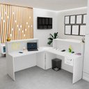 Ver imagem 2 de Balcão de Atendimento em L com Gaveta 140x60cm para Recepção + Cadeira de Escritório Reclinável