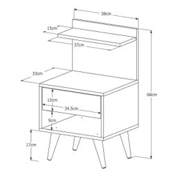 Mesa de Cabeceira Retrô Sleep Pés Palito com 1 Gaveta - Cinza/Cinamomo - 4