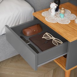 Mesa de Cabeceira Retrô Sleep Pés Palito com 1 Gaveta - Cinza/Cinamomo - 3