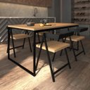 Ver imagem 3 de Mesa Madeira Retangular Sala de Jantar Cozinha 4 Lugares Industrial Metal 160x90cm