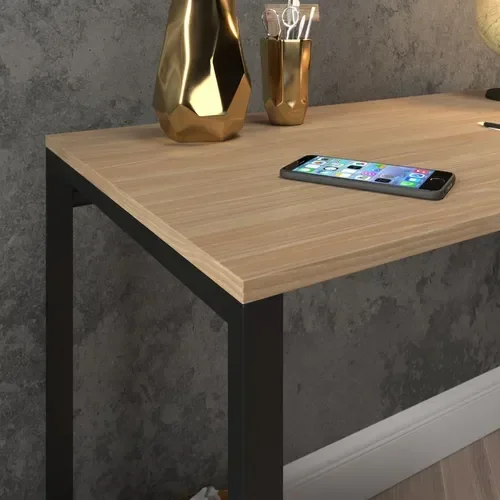 Ver imagem 4 de Escrivaninha 90cm Mesa Madeira Natura com Preto Móveis Industrial Escritório