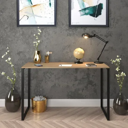 Ver imagem 2 de Escrivaninha 90cm Mesa Madeira Natura com Preto Móveis Industrial Escritório