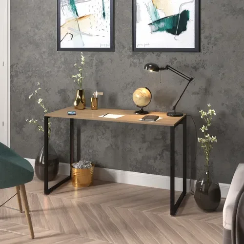 Escrivaninha 90cm Mesa Madeira Natura com Preto Móveis Industrial Escritório