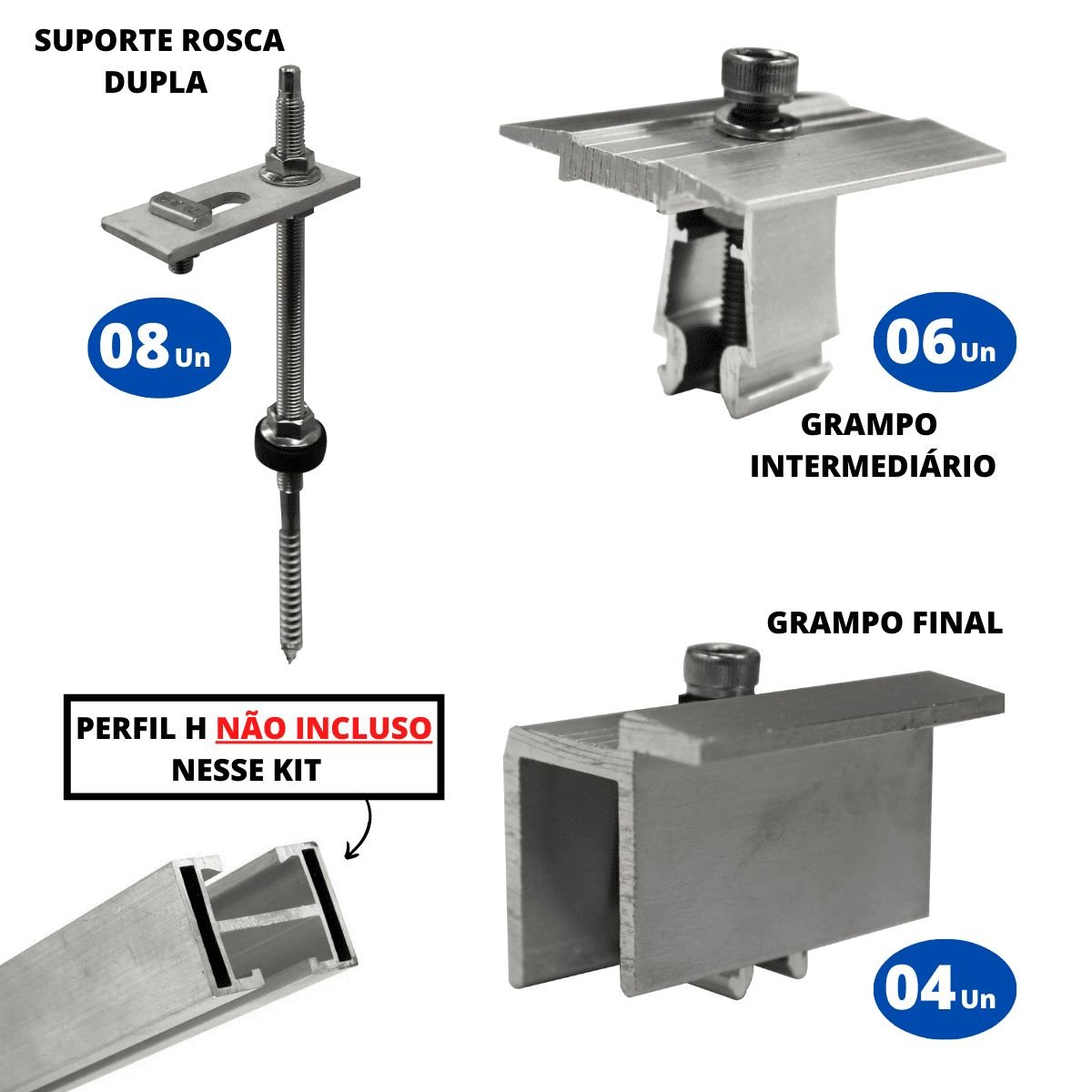 Kit Estrutura Suporte Fixador para 04 Placas Solar Alumínio e Inox Telha Fibro Ondulada em Viga Made - 2