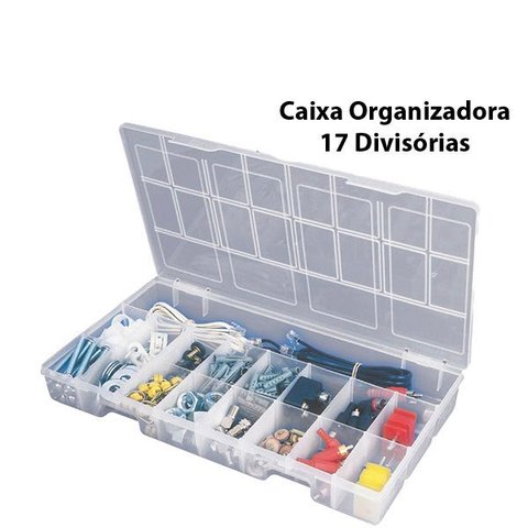 Caixa Organizadora Plástico Transparente com 17 Divisórias - Aviamento - Biju - Parafusos - Porcas