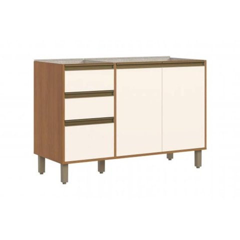 Gabinete p/ Pia Cozinha Henn Venaly 3PTAS 2GAVS 120cm Cinamomo/Off