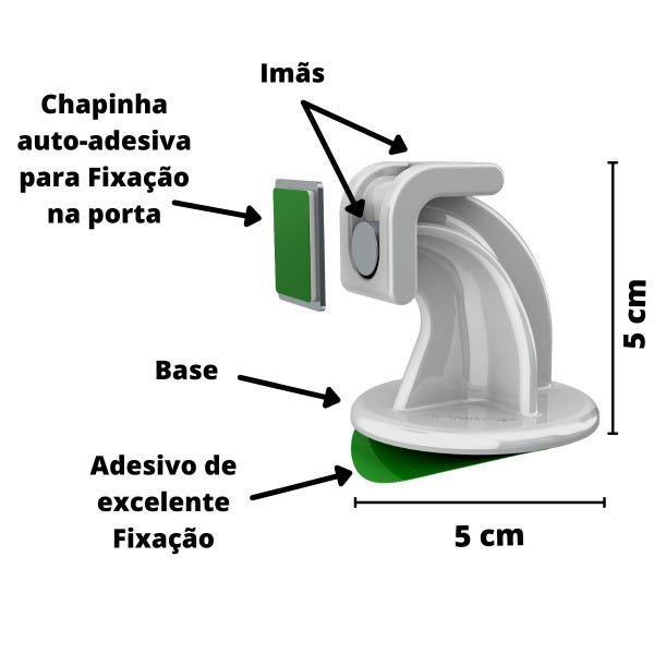 Kit 3un. Trava Porta Fixador Prendedor Porta Magnético Branco com Adesivo Resistente para Chão ou Ro - 3