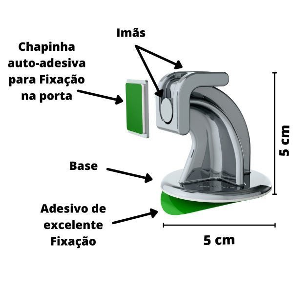Kit 3un. Trava Porta Fixador Prendedor Porta Magnético Cromado com Adesivo Resistente para Chão ou R - 3