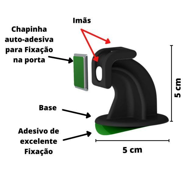 Kit 3un. Trava Porta Fixador Prendedor Porta Magnético Preto com Adesivo Resistente para Chão ou Rod - 3