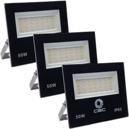 Kit 3 Refletor Led 50w Holofote Bivolt Prova Dágua Luz Branco Frio - 1