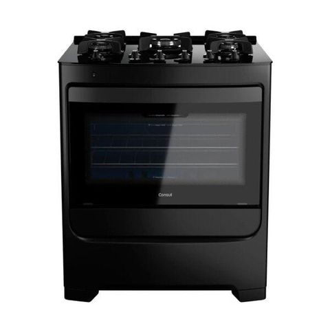 Fogão Consul 5 Bocas Preto com Mesa de Vidro e Grades Individuais de Ferro Fundido - Cfs5Vae