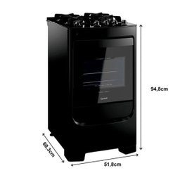 Fogão Consul 4 Bocas Preto com Mesa de Vidro e Grades Individuais de Ferro Fundido - Cfo4Vae - 9