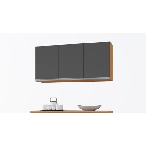 Armário de Cozinha Aéreo Premium 120cm Freijó/Cinza - Nathan