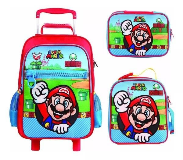 Mochila Super Mario Com Roda Lancheira E Estojo Dmw - 1