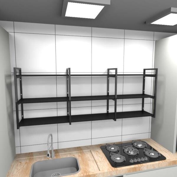Prateleira industrial cozinha aço cor preto 180x30x68cm modelo ind35a - 1