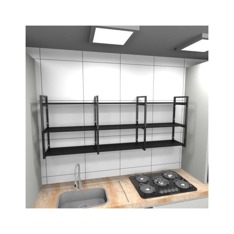 Prateleira industrial cozinha aço cor preto 180x30x68cm modelo ind35a
