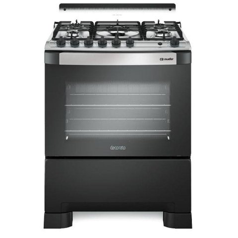 Fogão Mueller 5 Bocas Decorato Gourmet Preto Fosco com Timer e Tripla Chama Preto Fosco Bivolt