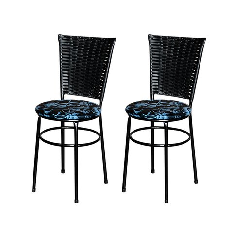 2 Cadeiras Pretas para Mesa Hawai Preta com Assento Floral:floral Preto