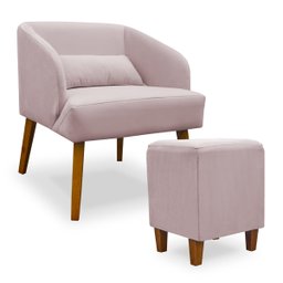 Poltrona Decorativa com Puff Virgínia Veludo Rosê - Montanaris Decor Md Montanaris Decor - 1
