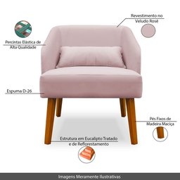 Poltrona Decorativa com Puff Virgínia Veludo Rosê - Montanaris Decor Md Montanaris Decor - 5