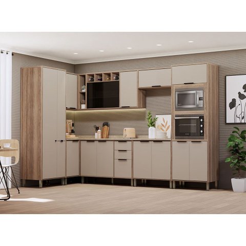 Cozinha Modulada Completa 8 Peças com Espaço para Forno e Micro-ondas com Tampo Aspen Luciane Móveis