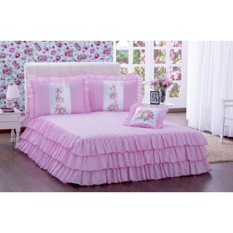 colcha casal sofia com babado 04 peças