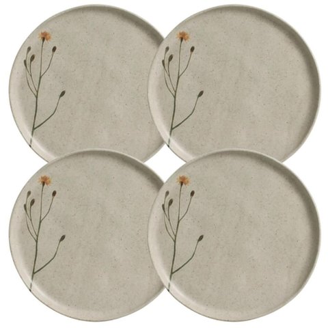 Jogo 4 Pratos Rasos Cerâmica 27cm Porto Brasil Campestre Stoneware Decorada