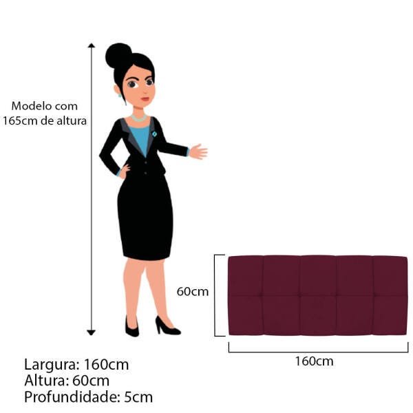 Cabeceira Suspensa Nina 160 cm Queen Size Suede Bordô - Doce Sonho Móveis - 3