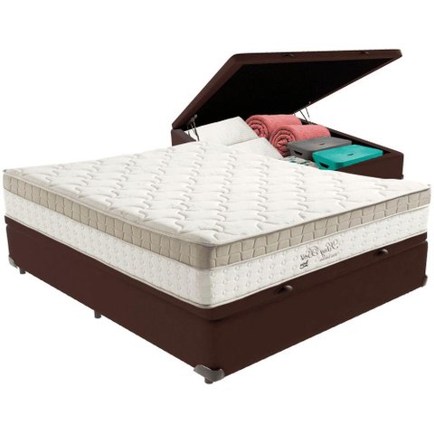 Cama Box Baú Marrom e Colchão King Best Molas Ensacadas Casal 138x188x33 Anjos