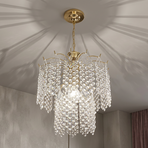 Lustre Pendente Cristal Acrílico para Sala/Quarto Dourado