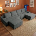 Ver imagem 1 de Sofá Evo 3,40m Molas Ensacadas com Apoio Chaise Lounge Direita Velourê Cinza Escuro Cama Inbox