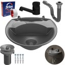 Ver imagem 1 de Pia Lavatório 4l Cinza + Sifão Sanfonado Universal + Torneira Preta + Veda Rosca