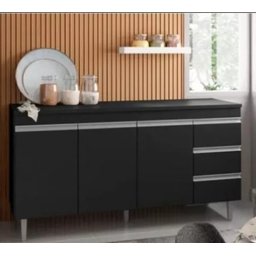 Balcão de Cozinha com Tampo 1,80m Michelangelo Preto Fosco 100% Mdf 15mm - 1