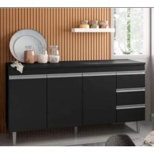 Balcão de Cozinha com Tampo 1,80m Michelangelo Preto Fosco 100% Mdf 15mm
