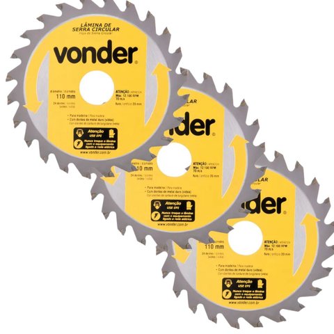 Jogo de Discos de Serra 110mm 24D c/ 3 Peças Vonder