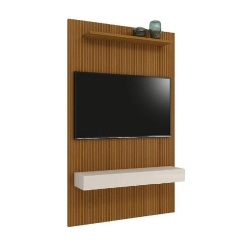 Painel Para Tv Até 55 Polegadas Ripado Impressão 3d Egeo Com Nicho 1,35m Cedro Off White Edn Cedro