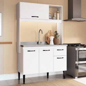 Cozinha Completa Compacta Branco Armário Mdf 4 Portas 1 Gaveta