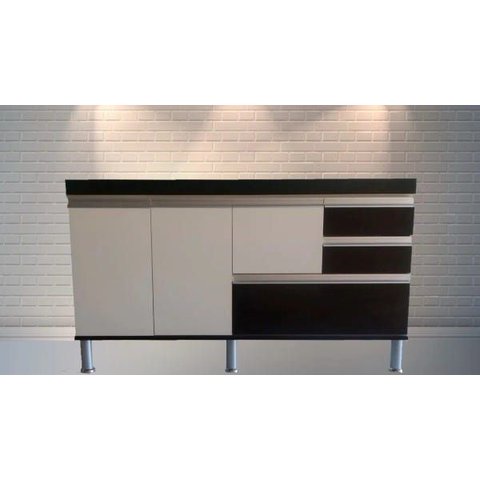 Gabinete para Pia de Cozinha 1,50m Donatello Preto e Branco 100% Mdf 15mm