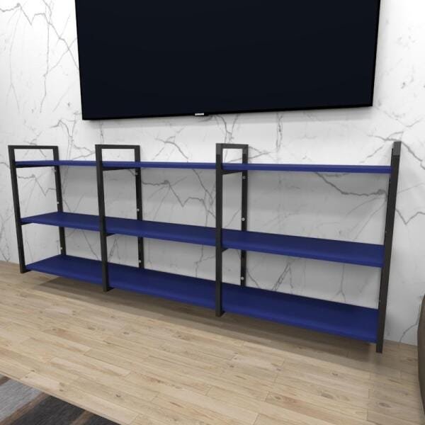 Rack Industrial Aço Cor Preto 180x30x68cm (C)x(L)x(A) Cor MDF Azul Modelo Ind35Azrk - 1