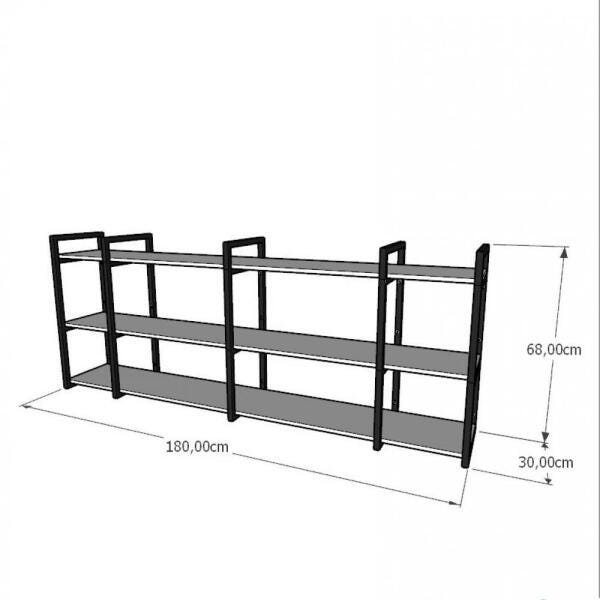 Rack Industrial Aço Cor Preto 180x30x68cm (C)x(L)x(A) Cor MDF Cinza Modelo Ind34Crk - 2