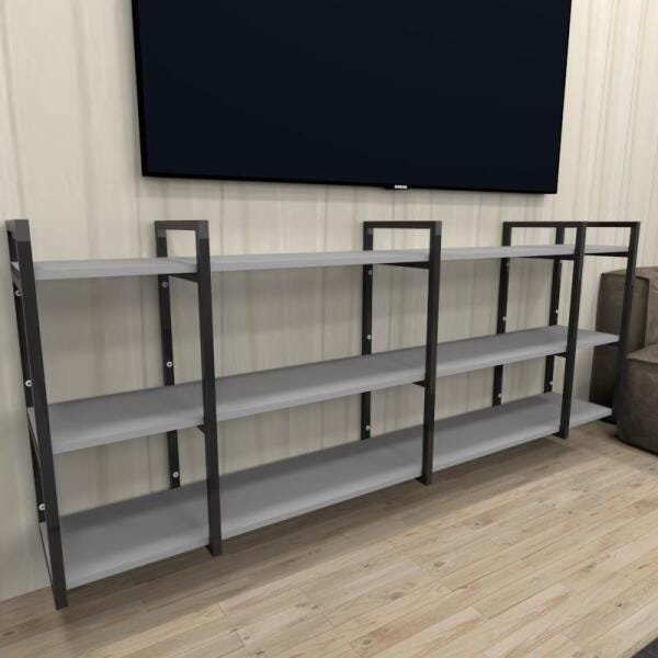 Rack Industrial Aço Cor Preto 180x30x68cm (C)x(L)x(A) Cor MDF Cinza Modelo Ind34Crk - 1