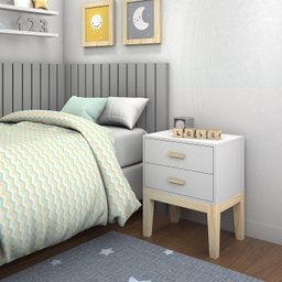 Mesa de Cabeceira Quarto Infantil Cor Branco Pes de Madeira - 2