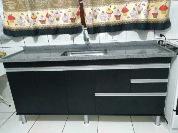 Gabinete para pia de cozinha 1,50m Michelangelo Preto Fosco 100% MDF 15mm