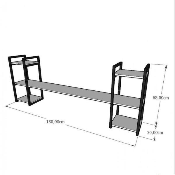 Prateleira industrial banheiro aço cor preto 180x30x68cm (C)x(L)x(A) cor mdf cinza modelo ind26cb - 2