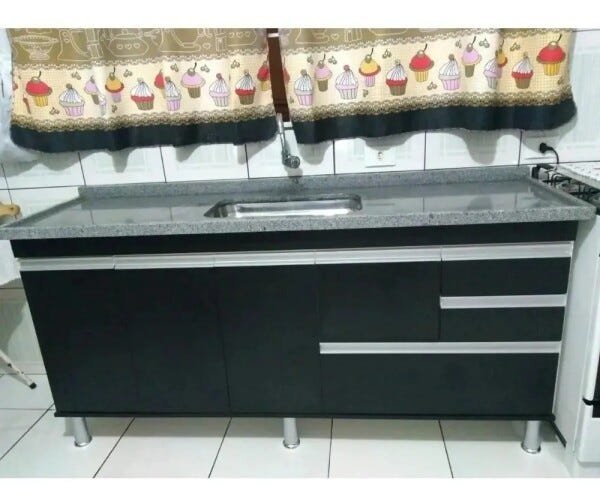 Gabinete para pia de cozinha 1,50m Michelangelo Preto Fosco 100% MDF 15mm