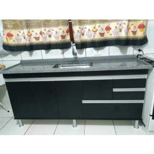 Gabinete para Pia de Cozinha 1,50m Michelangelo Preto Fosco 100% Mdf 15mm